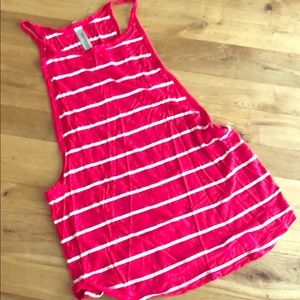 LORNA JANE • Red & White Striped Racerback Tank